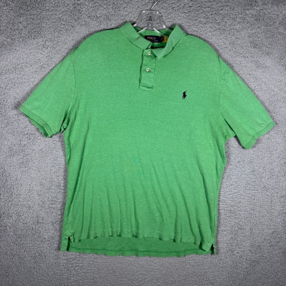 Polo Ralph Lauren Mens Green Heathered Short Sleeve Polo Shirt Size M Logo‎ 3589